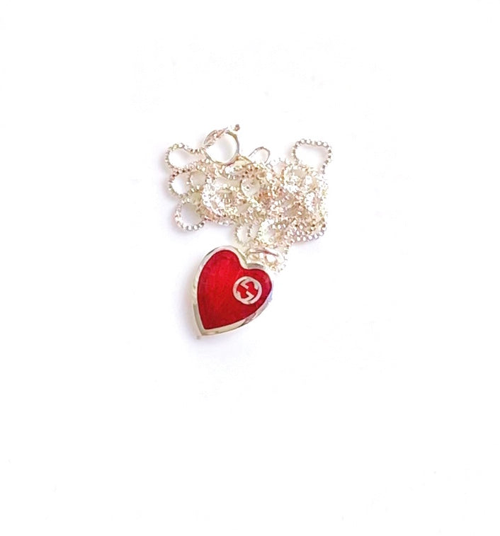 Gucci Sterling Silver Heart Tag Red Stone Pendant Necklace - Etsy