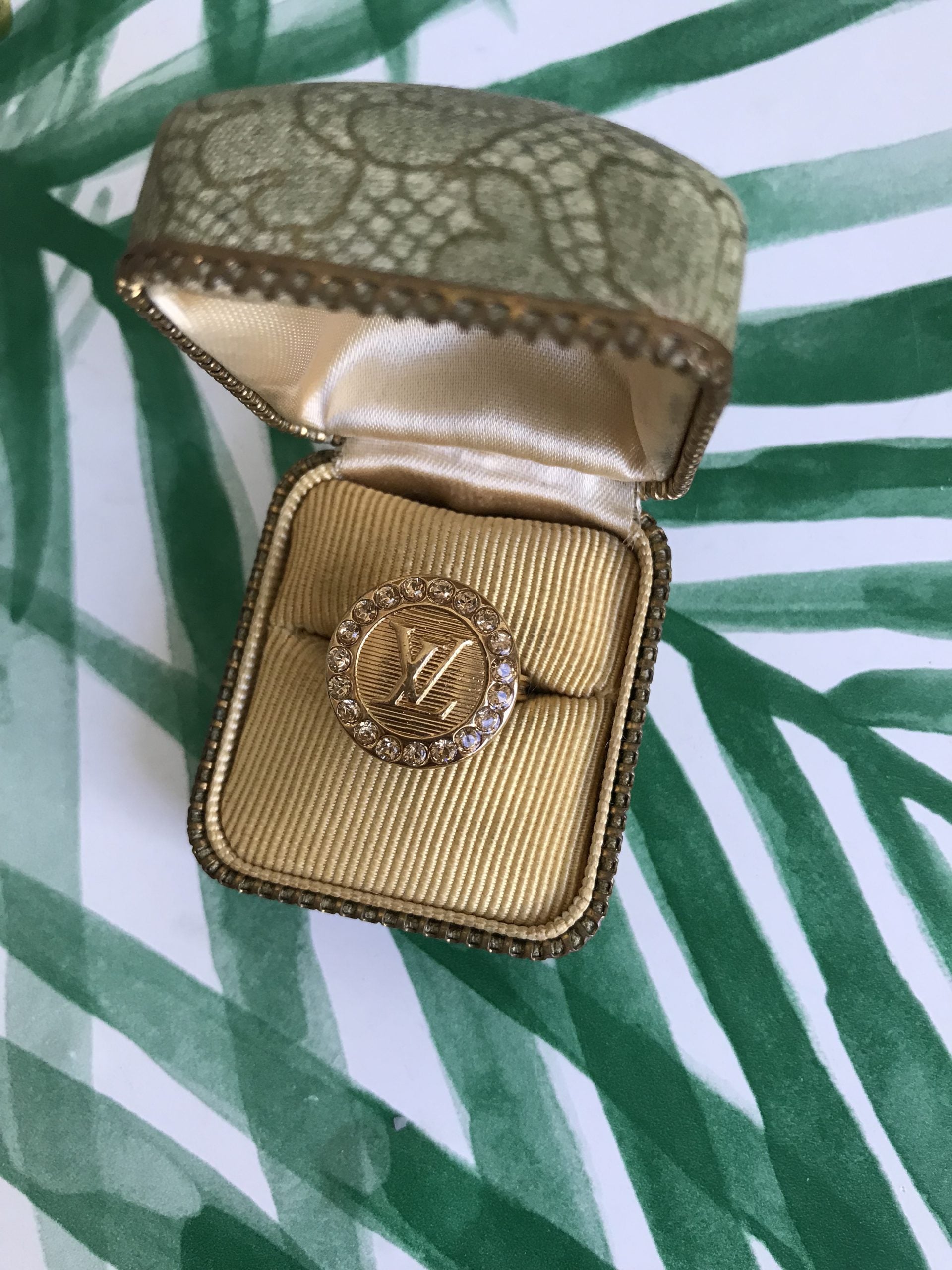 Repurposed Very Rare Louis Vuitton Crystals Gold Button Ring –  DesignerJewelryCo