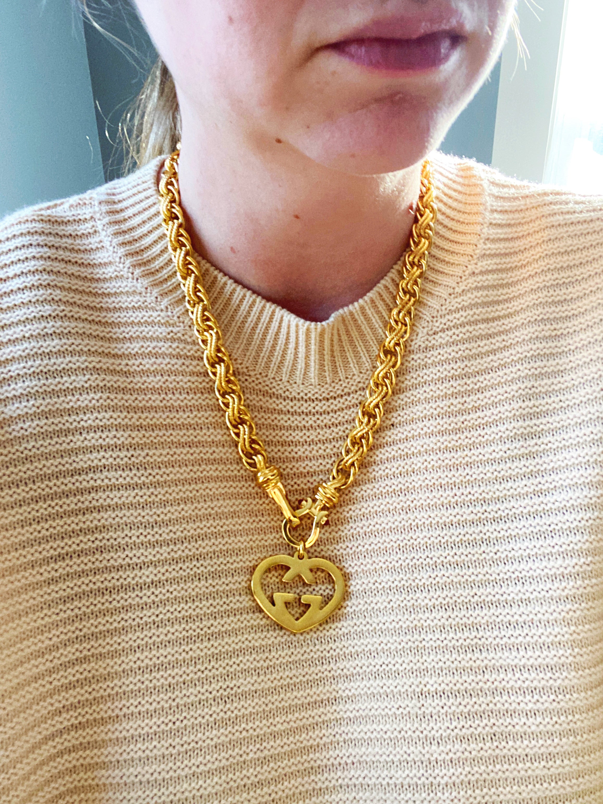 Huge Gucci Gold Heart Statement Necklace